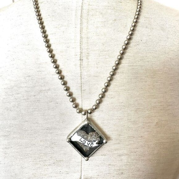 Silver tone love pendant necklace - Picture 2 of 8
